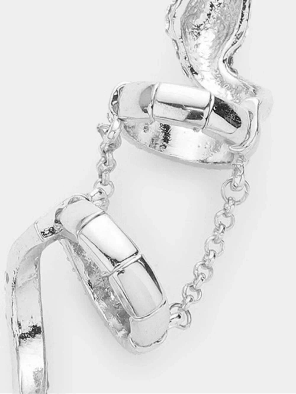 Silver Wrapped Snake Metal Finger Statement Pave Rhinestone Crystal Ring Wiggle